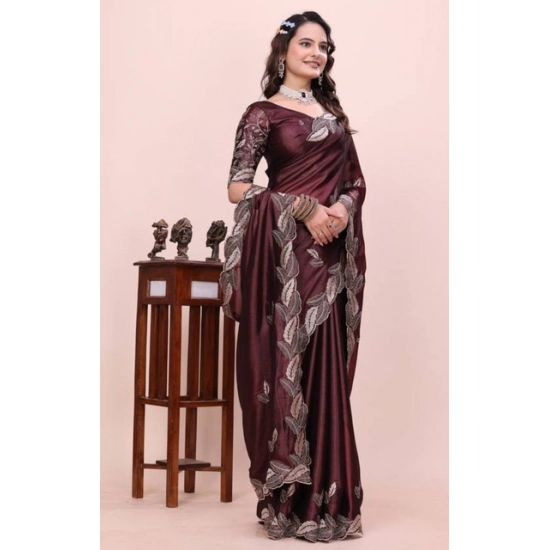 Generic Women's Georgette Embroidered Saree With Unstitched Blouse 5.5Mtr (Wine) Generic Women's Georgette Embroidered Saree With Unstitched Blouse 5.5Mtr (Wine)
