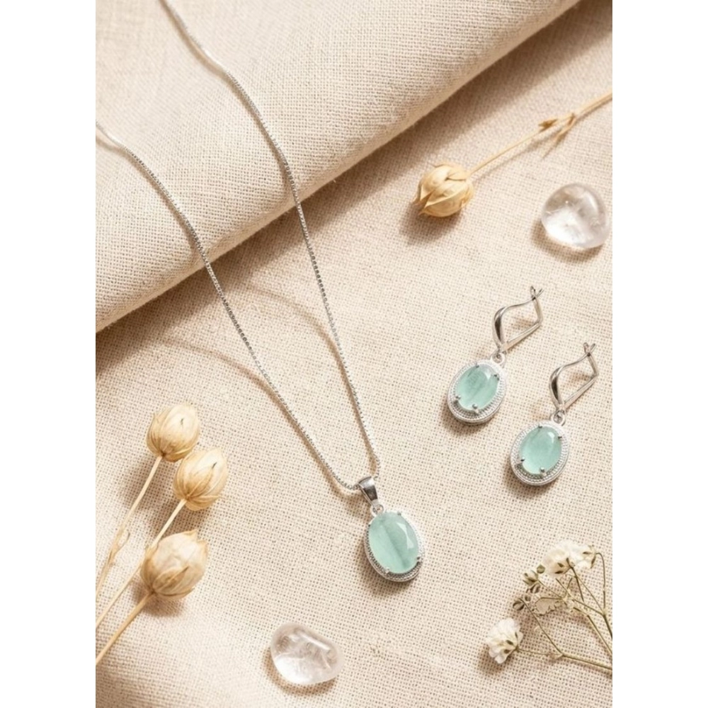 Generic Women's Brass Silver Plated Pendant Set (Turquoise) Generic Women's Brass Silver Plated Pendant Set (Turquoise)