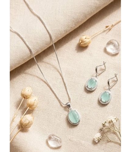 Generic Women's Brass Silver Plated Pendant Set (Turquoise)