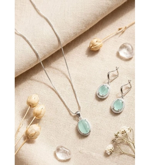 Generic Women's Brass Silver Plated Pendant Set (Turquoise)