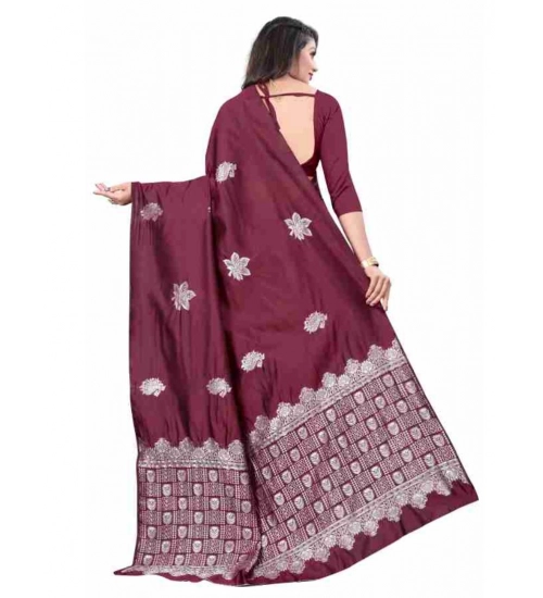 Generic Women's Soft Lichi Silk Printed Saree With Unstitched Blouse 5.5Mtr (Wine)