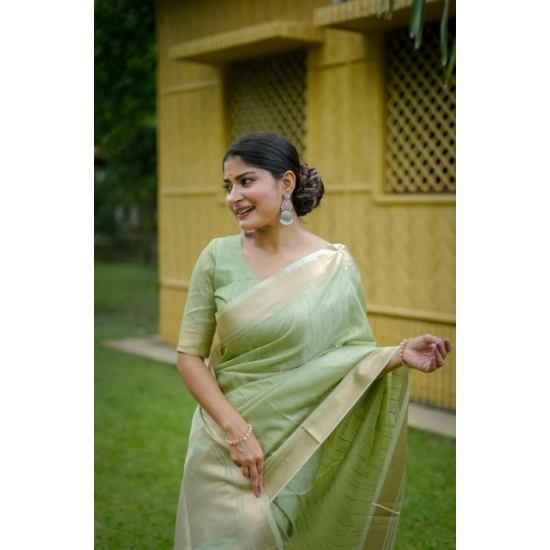 Generic Women's Faux_Banarasi Lining Pattern Saree With Unstitched Blouse 5.5Mtr (Light_Green) Generic Women's Faux_Banarasi Lining Pattern Saree With Unstitched Blouse 5.5Mtr (Light_Green)