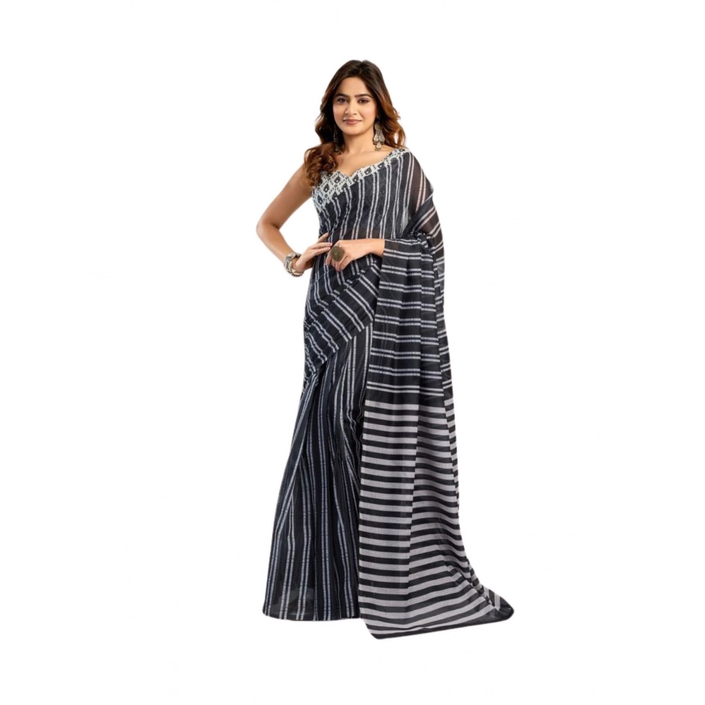 Generic Women's Faux_Linen Printed Ready-to-Wear Saree With Unstitched Blouse 5.5 Mtr (Black) Generic Women's Faux_Linen Printed Ready-to-Wear Saree With Unstitched Blouse 5.5 Mtr (Black)