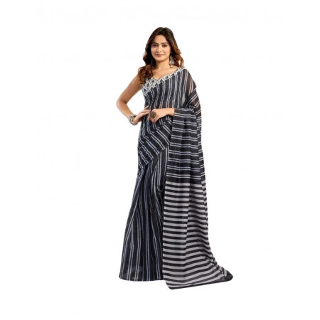 Generic Women's Faux_Linen Printed Ready-to-Wear Saree With Unstitched Blouse 5.5 Mtr (Black)