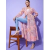 Generic Women's Polyester Floral Long Sleeves Shrug (Peach)