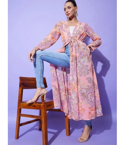 Generic Women's Polyester Floral Long Sleeves Shrug (Peach)