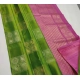 Generic Women's Litchi silk Printed Saree With Unstitched Blouse (Green With Pink)