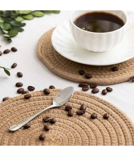 Generic Cotton Dining Table Round Placemat Mats Set of 4 (Beige)