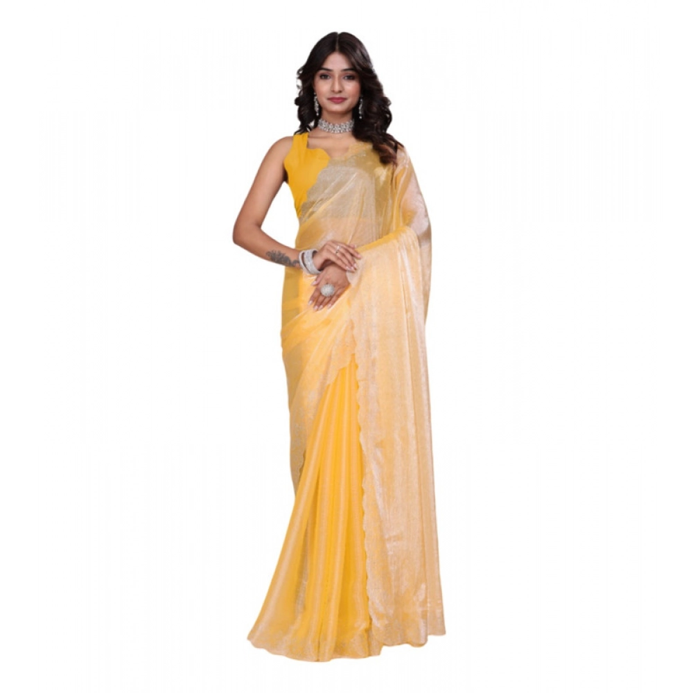 Generic Women's Tissue Pure Silk Embellished Bollywood Saree With Unstitched Blouse 5.5Mtr (Yellow) Generic Women's Tissue Pure Silk Embellished Bollywood Saree With Unstitched Blouse 5.5Mtr (Yellow)