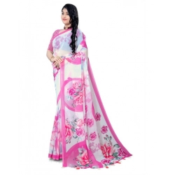 Generic Women's Georgette Floral Printed Saree With Unstitched Blouse 5.5Mtr (Pink)