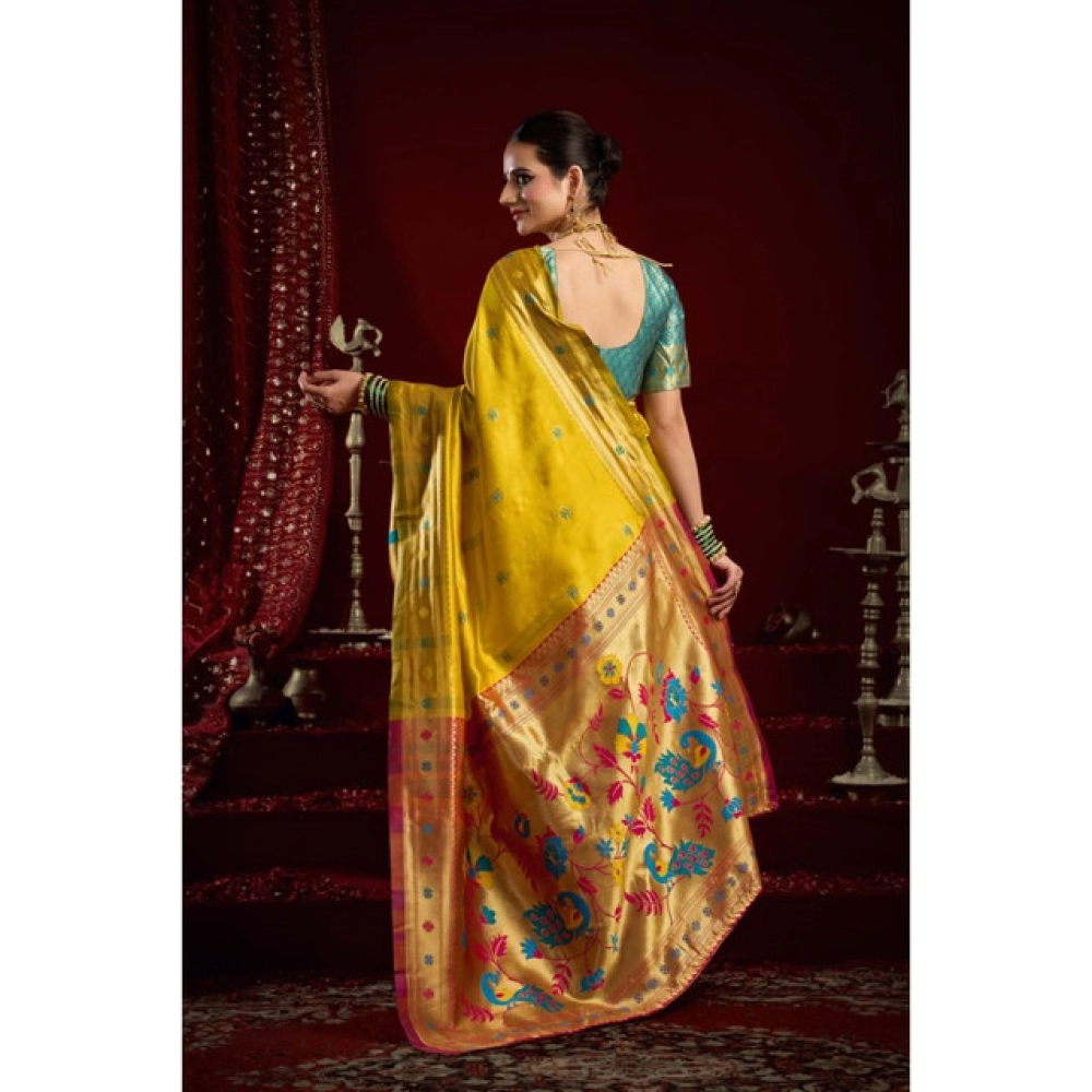 Generic Women's Silk Blend Woven Saree With Unstitched Blouse 5.5 Mtr (Mustard)