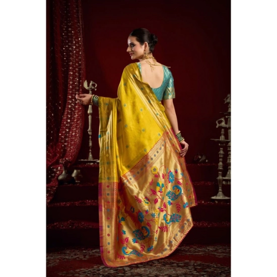 Generic Women's Silk Blend Woven Saree With Unstitched Blouse 5.5 Mtr (Mustard)