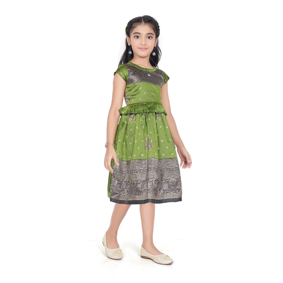 Generic Girl's Brocket Printed Short Sleeve Round Neck Dress (Green)