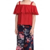 Generic Girl's Rayon Crepe Printed Cold Shoulder Top and Pants Set (Red-Navy) Generic Girl's Rayon Crepe Printed Cold Shoulder Top and Pants Set (Red-Navy)