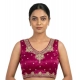 Generic Women's Silk Embroidered V-Neck Sleeveless Readymade Padded Blouse (Pink, Size 38)