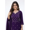 Generic Women's Georgette Ethnic Motif Round 3/4th Sleeve Kurti With Pant Dupatta Set (Purple)