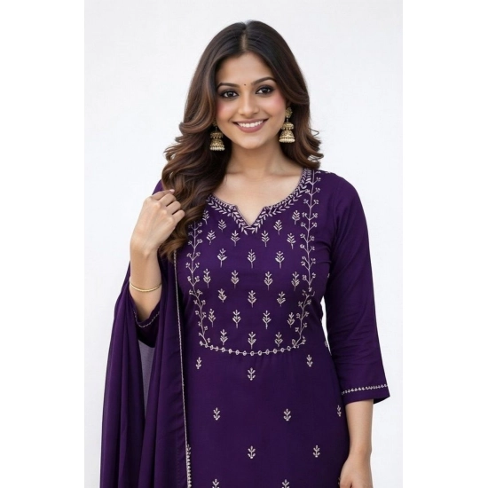 Generic Women's Georgette Ethnic Motif Round 3/4th Sleeve Kurti With Pant Dupatta Set (Purple) Generic Women's Georgette Ethnic Motif Round 3/4th Sleeve Kurti With Pant Dupatta Set (Purple)