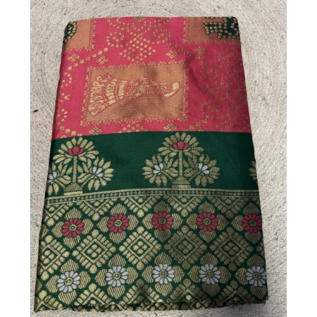 Generic Women's Jacquard Printed Saree With Unstitched Blouse 5.5Mtr (Pink)