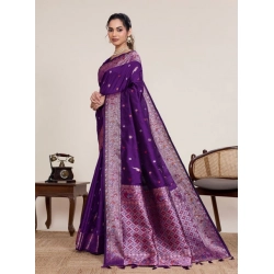 Generic Women's Jacquard Woven Saree With Unstitched Blouse 5.5Mtr (Purple)