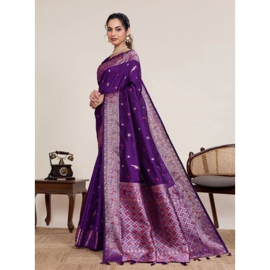 Generic Women's Jacquard Woven Saree With Unstitched Blouse 5.5Mtr (Purple)