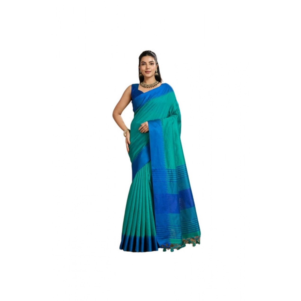 Generic Women's Raw_Silk Woven Saree With Unstitched Blouse 5.5Mtr (Aqua_Blue)