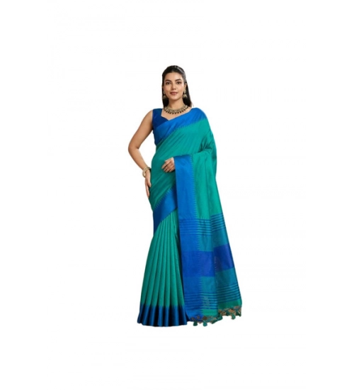 Generic Women's Raw_Silk Woven Saree With Unstitched Blouse 5.5Mtr (Aqua_Blue)