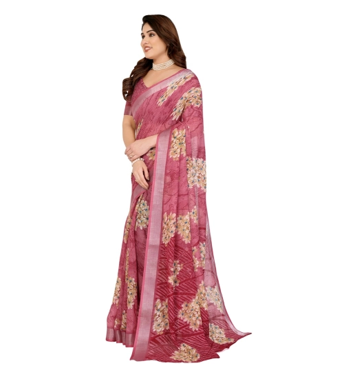 Generic Women's Georgette Printed Saree With Unstitched Blouse 5.5Mtr (Pink)