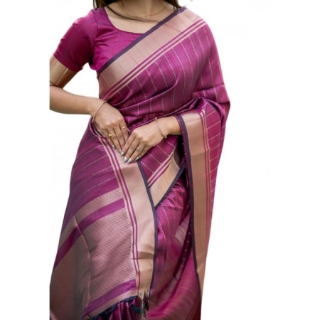 Generic Women's Faux_Banarasi Lining Pattern Saree With Unstitched Blouse 5.5Mtr (Magenta) Generic Women's Faux_Banarasi Lining Pattern Saree With Unstitched Blouse 5.5Mtr (Magenta)
