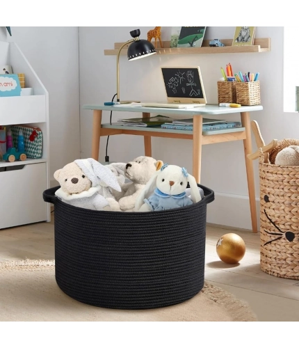 Generic Cotton Pack Of_1 14x12 Inch Storage Basket For Clothes With Out Lid (Black)