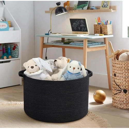 Generic Cotton Pack Of_1 14x12 Inch Storage Basket For Clothes With Out Lid (Black)