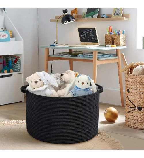 Generic Cotton Pack Of_1 14x12 Inch Storage Basket For Clothes With Out Lid (Black)