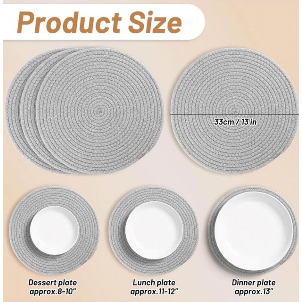 Generic Cotton Dining Table Round Placemat Mats Set of 4 (Grey) Generic Cotton Dining Table Round Placemat Mats Set of 4 (Grey)