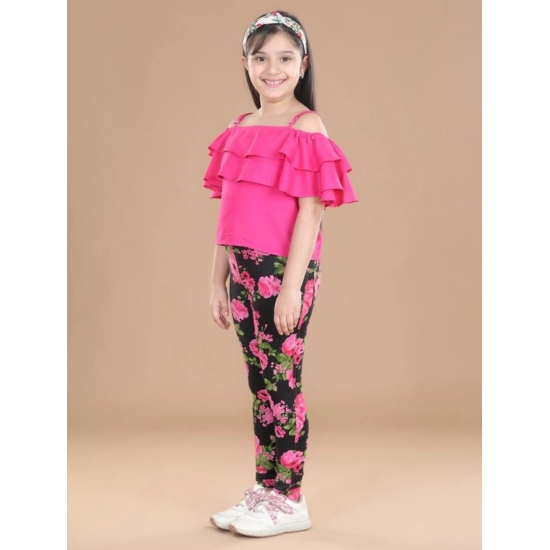 Generic Girl's Cotton Floral Elasticated Jegging and Top Set (Black-Pink) Generic Girl's Cotton Floral Elasticated Jegging and Top Set (Black-Pink)