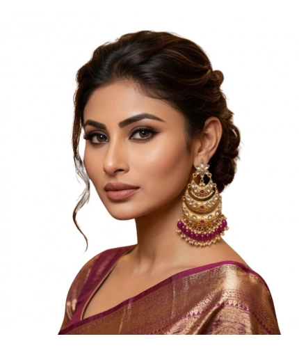 Generic Women's Zinc Alloy Gold Plated Chandbali Earrings (Multicolor)