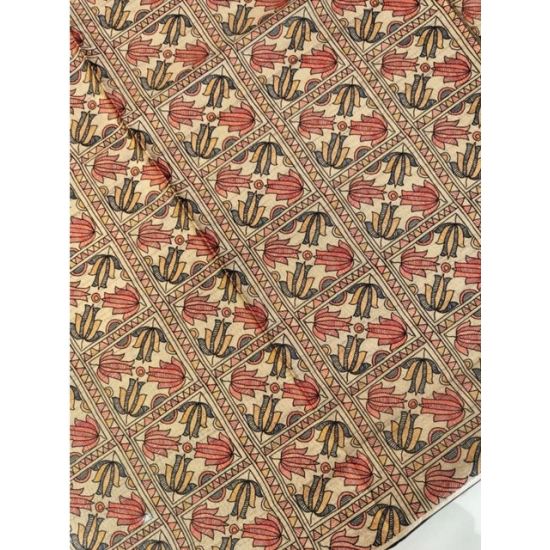 Generic Women's Tussar Silk Madhubani Saree With Unstitched Blouse 5.5Mtr (Black)