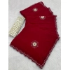 Generic Women's Chiffon Butti Dotted Saree With Unstitched Blouse 5.5Mtr (Red)
