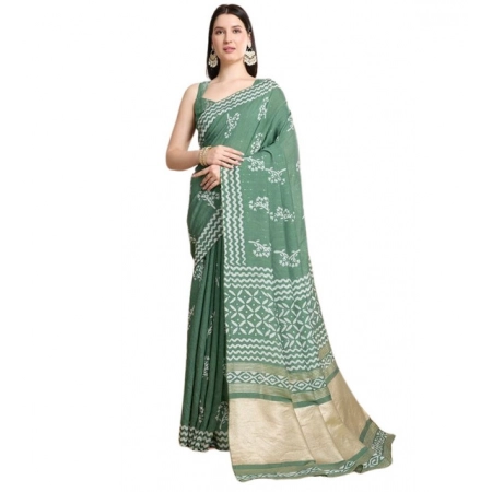 Generic Women's Semi Cotton Printed Saree With Unstitched Blouse 5.5Mtr (Green) Generic Women's Semi Cotton Printed Saree With Unstitched Blouse 5.5Mtr (Green)