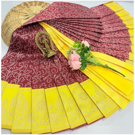 Generic Women's Soft Silk Printed Saree With Unstitched Blouse 5.5Mtr (Brown)