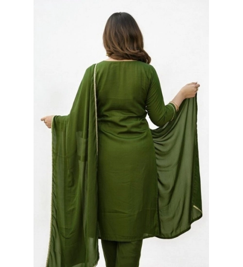 Generic Women's Georgette Ethnic Motif Round 3/4th Sleeve Kurti With Pant Dupatta Set (Mahendi) Generic Women's Georgette Ethnic Motif Round 3/4th Sleeve Kurti With Pant Dupatta Set (Mahendi)