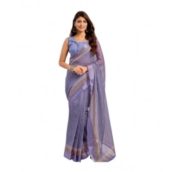 Generic Women's Linen Cotton Printed Ready To Wear Saree With Unstitched Blouse 5.5 Mtr (Light_Lavender)