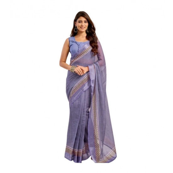 Generic Women's Linen Cotton Printed Ready To Wear Saree With Unstitched Blouse 5.5 Mtr (Light_Lavender) Generic Women's Linen Cotton Printed Ready To Wear Saree With Unstitched Blouse 5.5 Mtr (Light_Lavender)