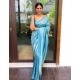 Generic Women's Litchi silk Printed Saree With Unstitched Blouse (Sky Blue)