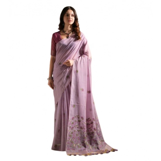 Generic Women's Blended_Cotton Floral Saree With Unstitched Blouse 5.5Mtr (Lavender) Generic Women's Blended_Cotton Floral Saree With Unstitched Blouse 5.5Mtr (Lavender)