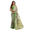 Generic Women's Faux Linen Printed Ready to wear Saree With Unstitched Blouse 5.5Mtr (Light_Green)