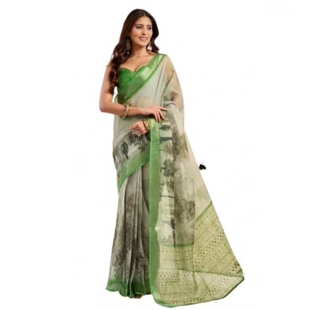 Generic Women's Faux Linen Printed Ready to wear Saree With Unstitched Blouse 5.5Mtr (Light_Green) Generic Women's Faux Linen Printed Ready to wear Saree With Unstitched Blouse 5.5Mtr (Light_Green)