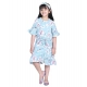 Generic Girl's Polyester Crepe Floral Bell Sleeve Dress (Turquoise Blue) Generic Girl's Polyester Crepe Floral Bell Sleeve Dress (Turquoise Blue)