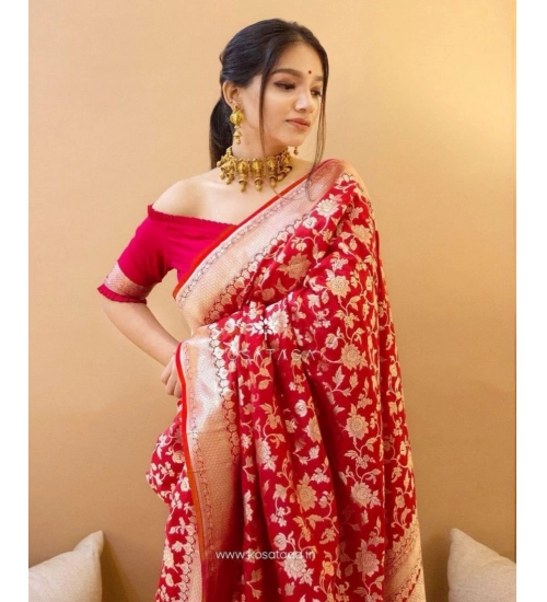 Generic Women's Soft Litchi Silk Jacquard Work Saree With Unstitched Blouse 5.5Mtr (Red) Generic Women's Soft Litchi Silk Jacquard Work Saree With Unstitched Blouse 5.5Mtr (Red)