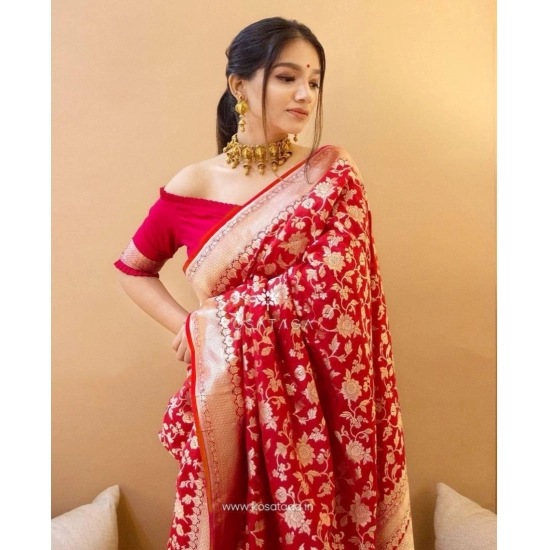 Generic Women's Soft Litchi Silk Jacquard Work Saree With Unstitched Blouse 5.5Mtr (Red) Generic Women's Soft Litchi Silk Jacquard Work Saree With Unstitched Blouse 5.5Mtr (Red)