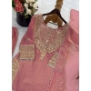 Generic Women's Silk Embroidered 3/4th Sleeve Round Kurti With Sharara Pant and Dupatta Set (Pink) Generic Women's Silk Embroidered 3/4th Sleeve Round Kurti With Sharara Pant and Dupatta Set (Pink)