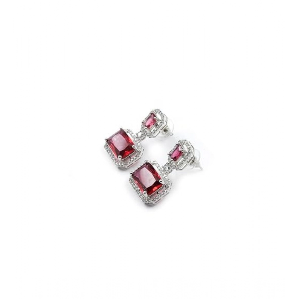 Generic Women's Brass Silver Plated Drop Earrings (Red) Generic Women's Brass Silver Plated Drop Earrings (Red)